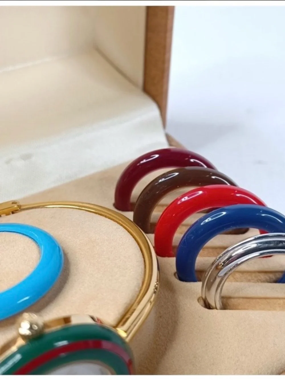 Gucci Gold Bangle Watch with Green and Red Bezel